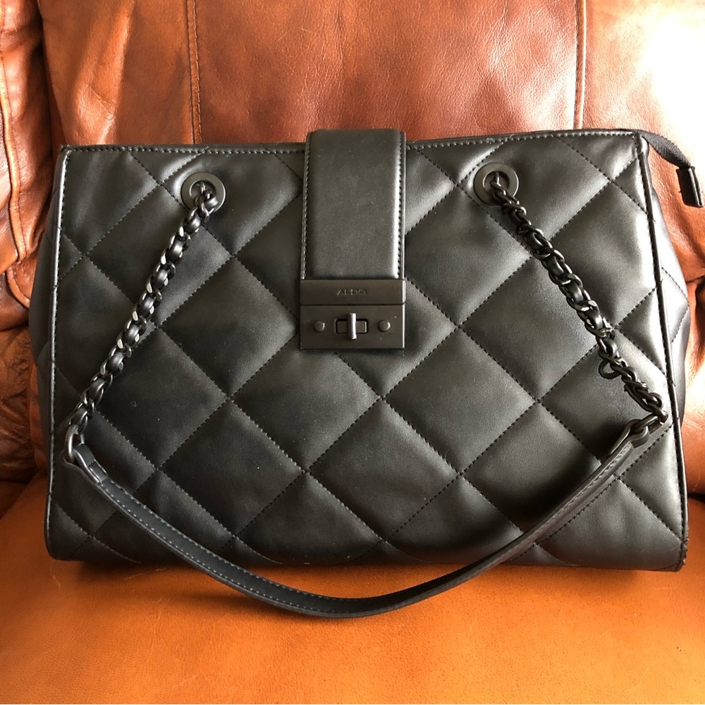 Aldo black quilted purse, metal accents